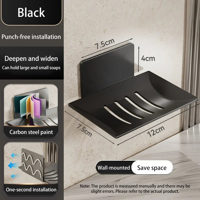 1pc Black Carbon Steel Soap Box Non Perforated Wall Mounted Bathroom Soap Box Bathroom Soap Holder Soap Storage Rack 2025