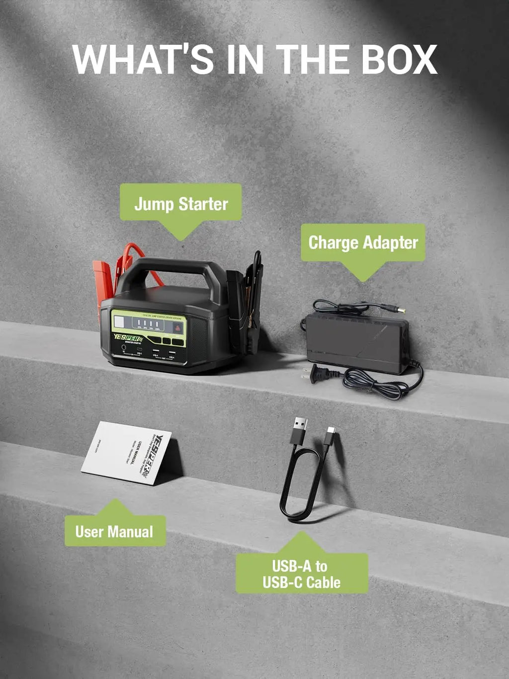 YESPER 12V/24V 6000A Jump Starter: 36400mAh Power Station + 3-Mode LED, for Gas/Diesel Engines, Cars to Boats, -40°C~60°C