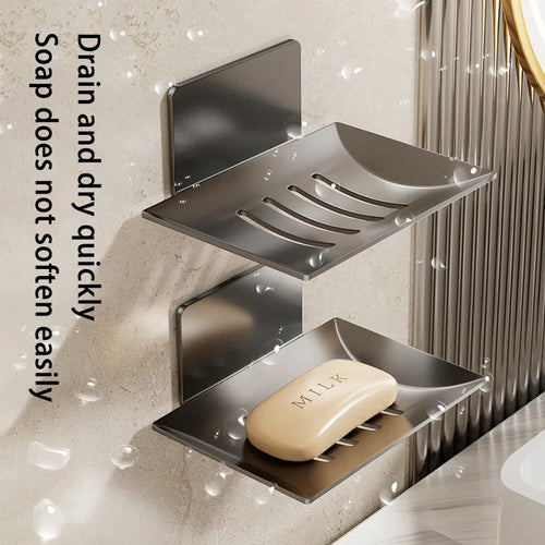 1pc Black Carbon Steel Soap Box Non Perforated Wall Mounted Bathroom Soap Box Bathroom Soap Holder Soap Storage Rack 2025