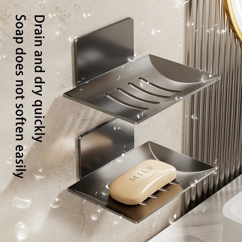 1pc Black Carbon Steel Soap Box Non Perforated Wall Mounted Bathroom Soap Box Bathroom Soap Holder Soap Storage Rack 2025