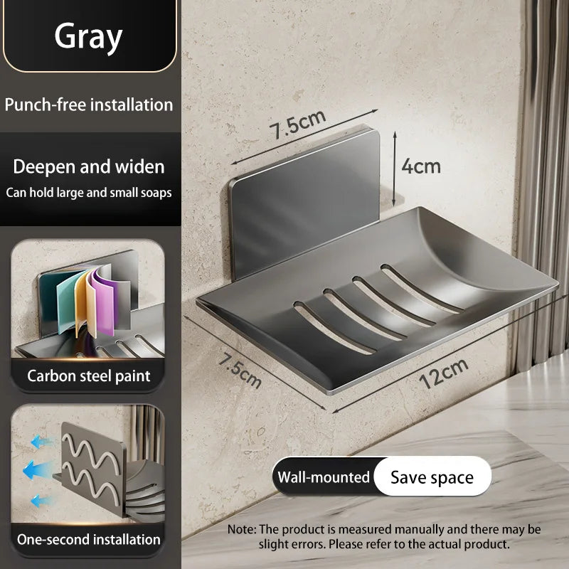 1pc Black Carbon Steel Soap Box Non Perforated Wall Mounted Bathroom Soap Box Bathroom Soap Holder Soap Storage Rack 2025